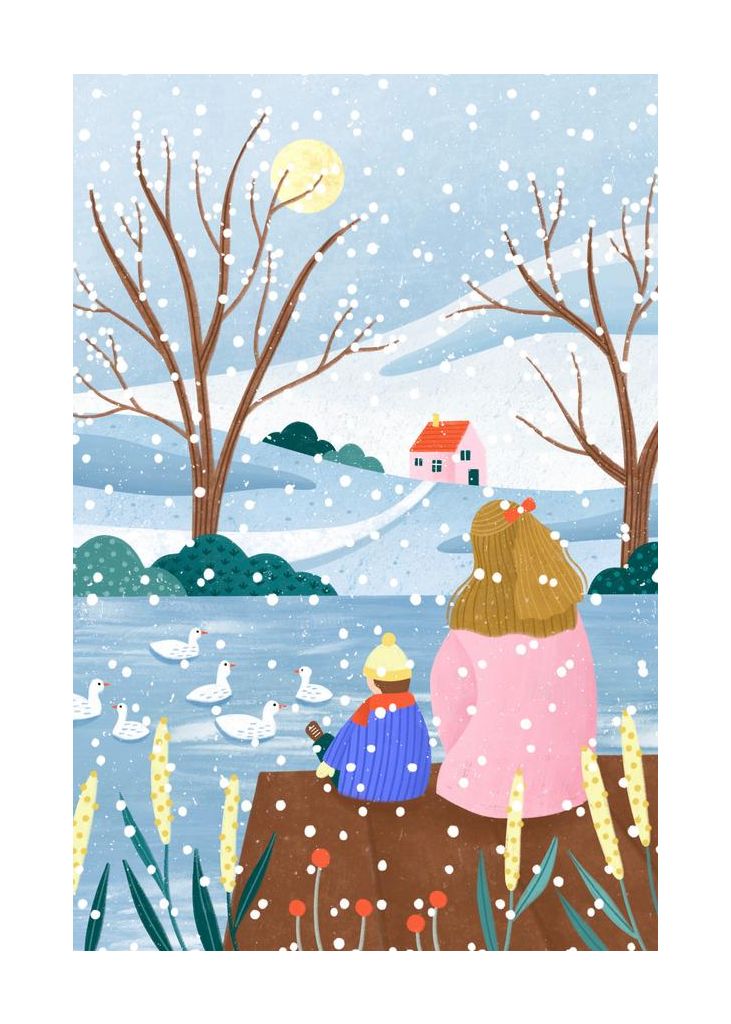 Mother And Child At Winter Lake