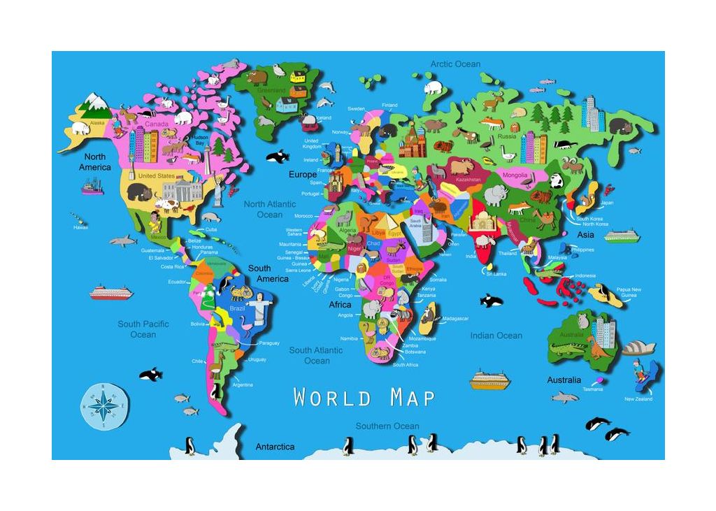 Illustrated World Map With Countries And Continents By Carla Daly