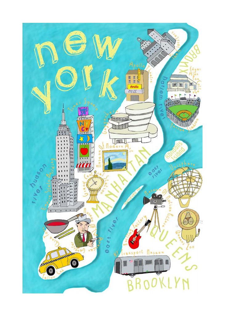 Brightly Colored Illustrated Map Of New York By Map Artist Carla Daly