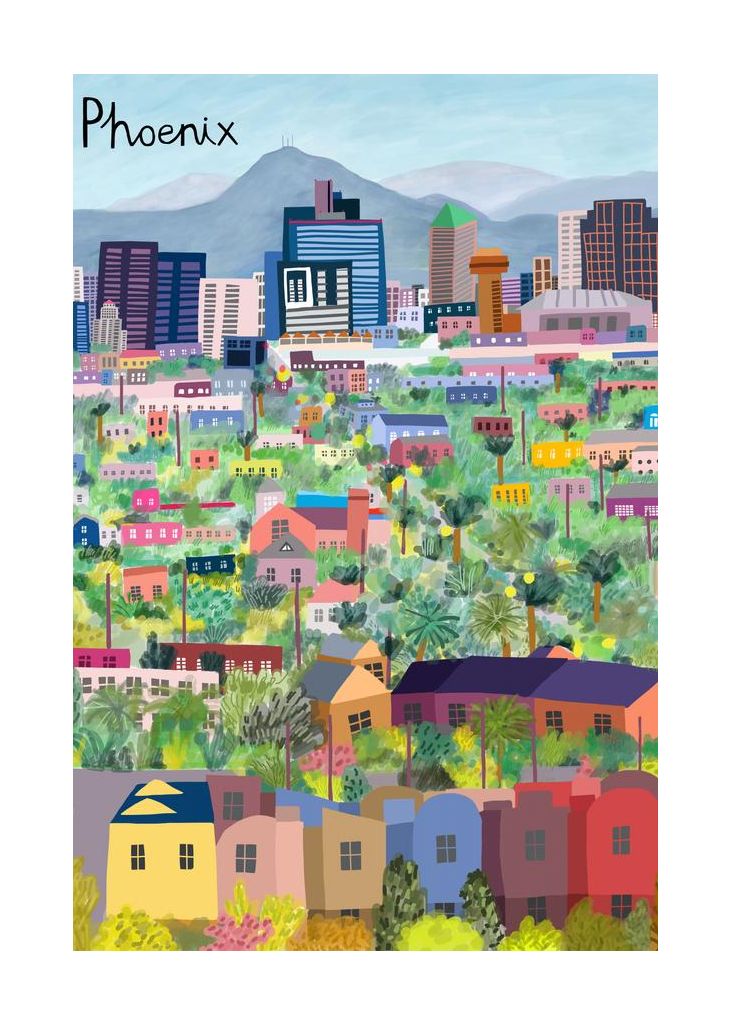 View Over Phoenix Arizona Illustrated By Artist Carla Daly