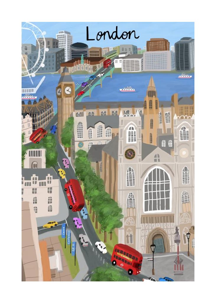 London City With View Of The Thames River And Big Ben By Artist Carla Daly