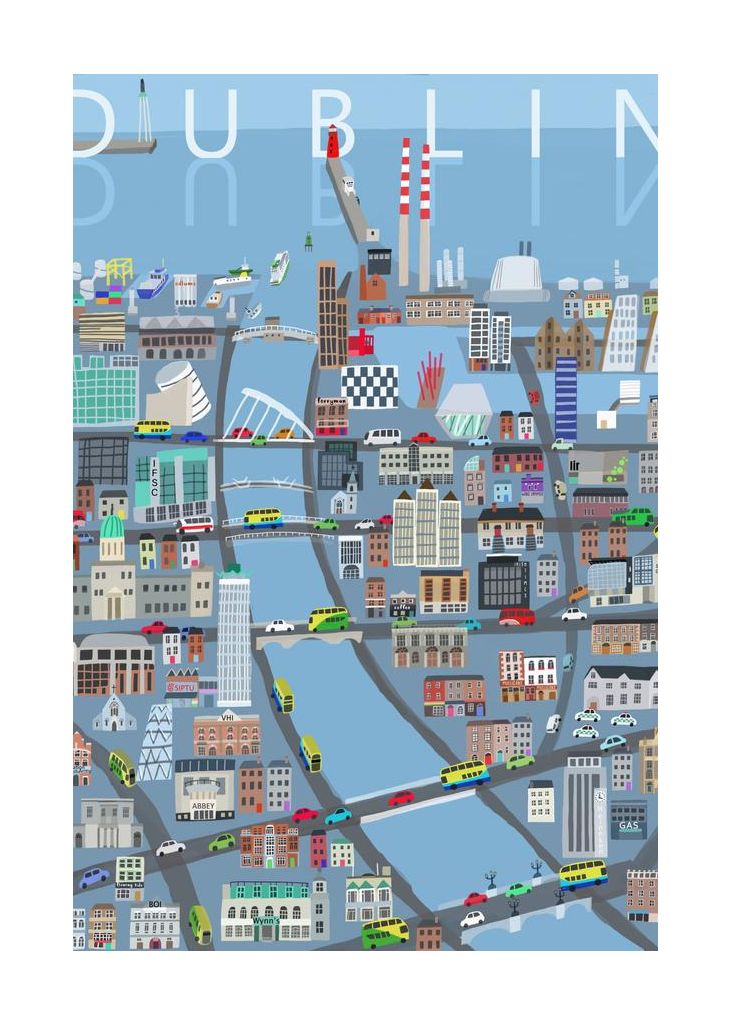 Illustrated View Of Dublin City Ireland By Artist Carla Daly