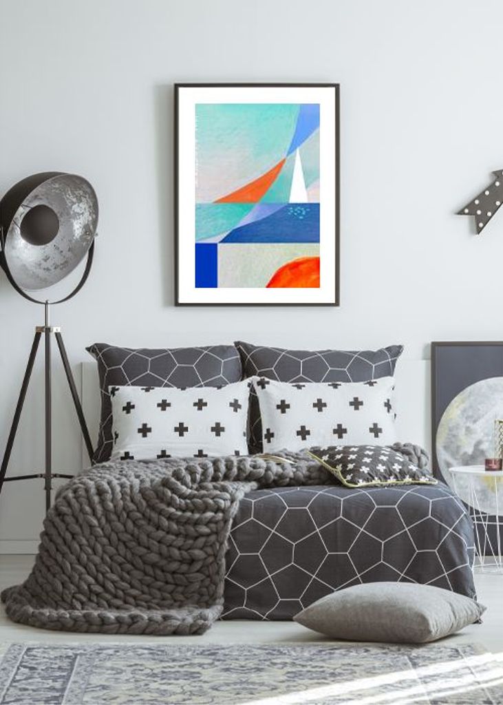 Abstract Seascape With White Sailboat On The Mediterranean French Riviera Wall Art