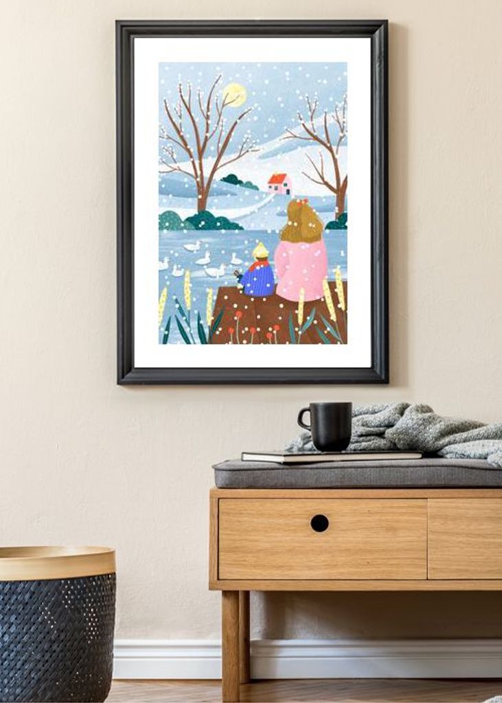Mother And Child At Winter Lake