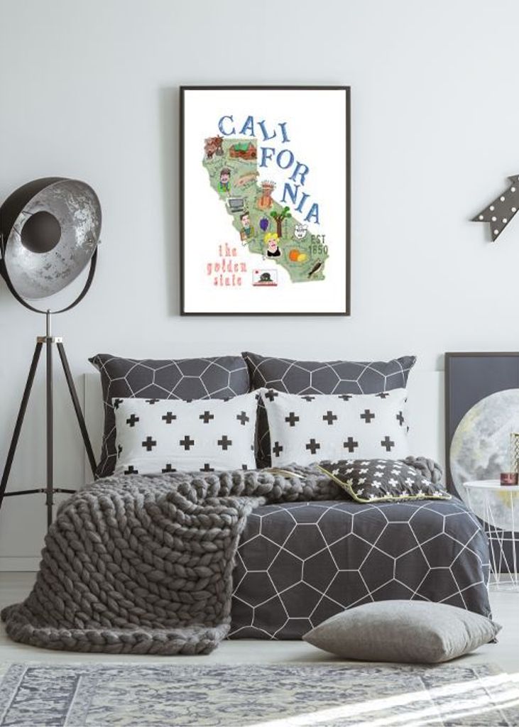 Illustrated Map Of California With State Icons By Carla Daly