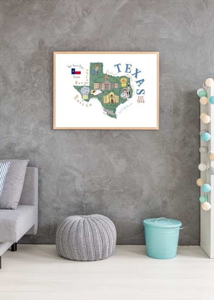 Texas State Map By Illustrated By Artist Carla Daly