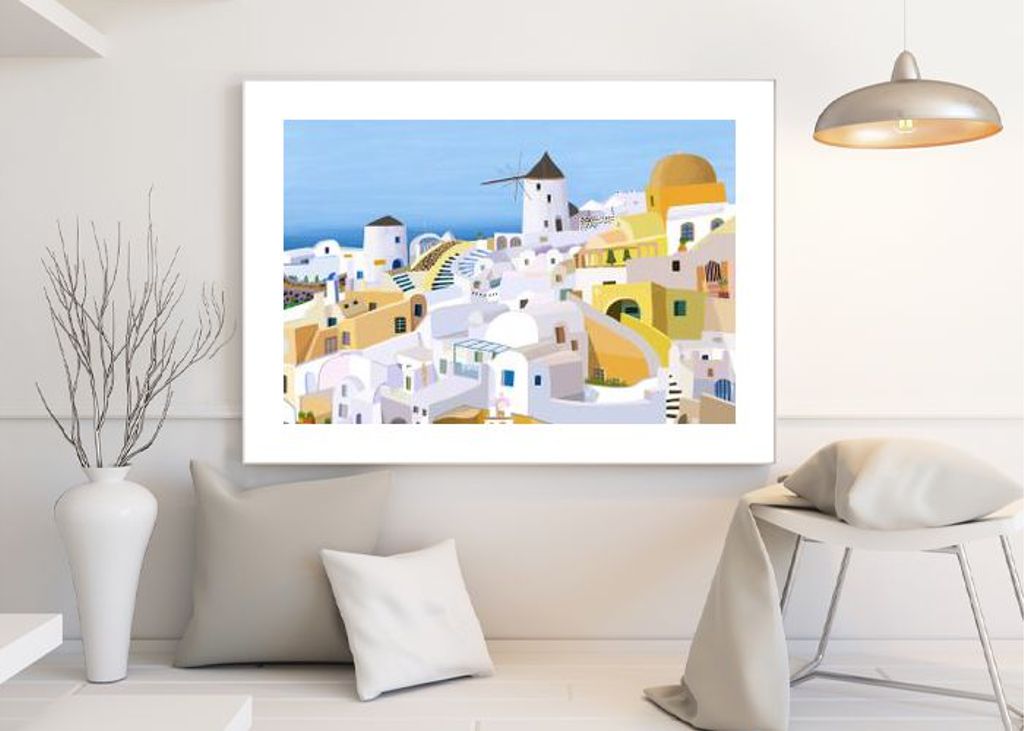Santorini Yellow And White Greek Buildings By Artist Carla Daly