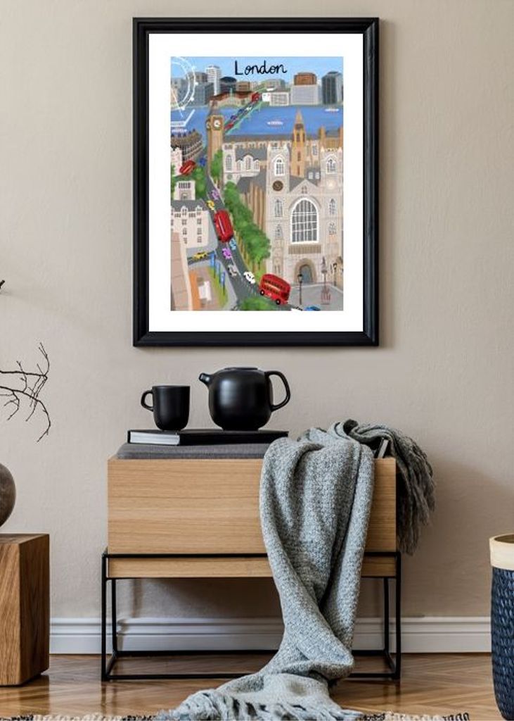 London City With View Of The Thames River And Big Ben By Artist Carla Daly