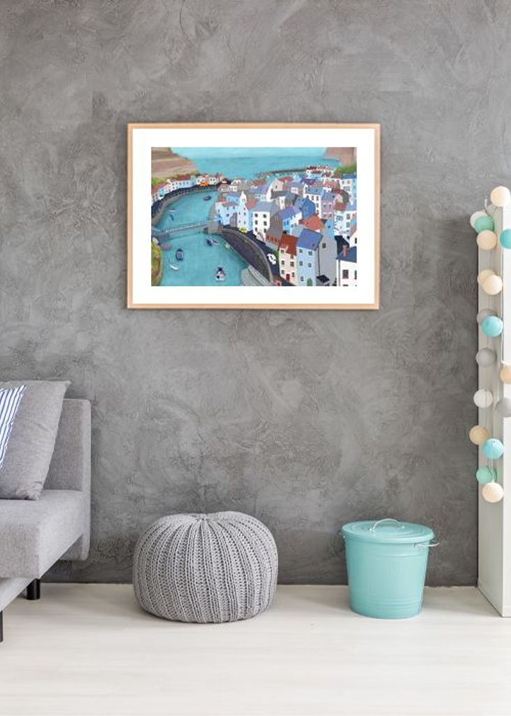 Aerial View Of Staithes United Kingdom By Artist Carla Daly