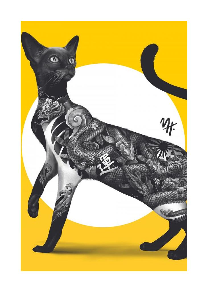 Japanese Cat Tattoo Yellow