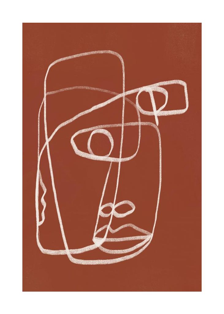 Line Art Abstract Portrait Terracotta 02