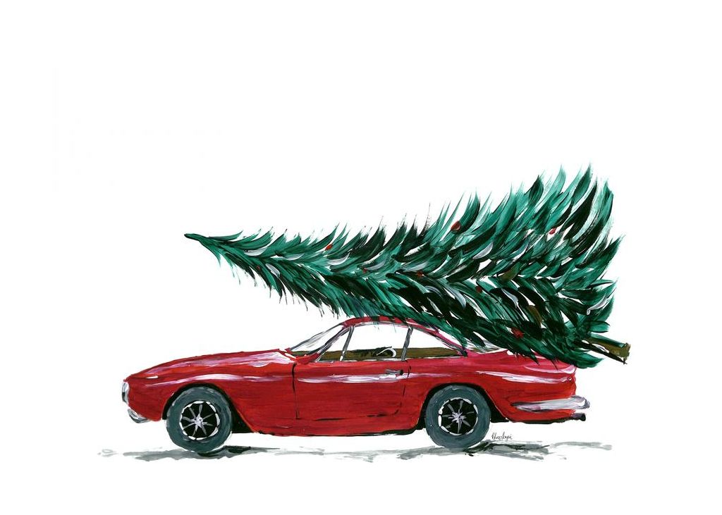 Eighties Car Carrying A Christmas Tree