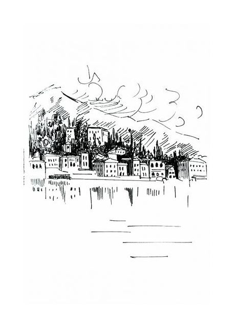 Italy Landscape Art Print Lake Como Milan Drawing