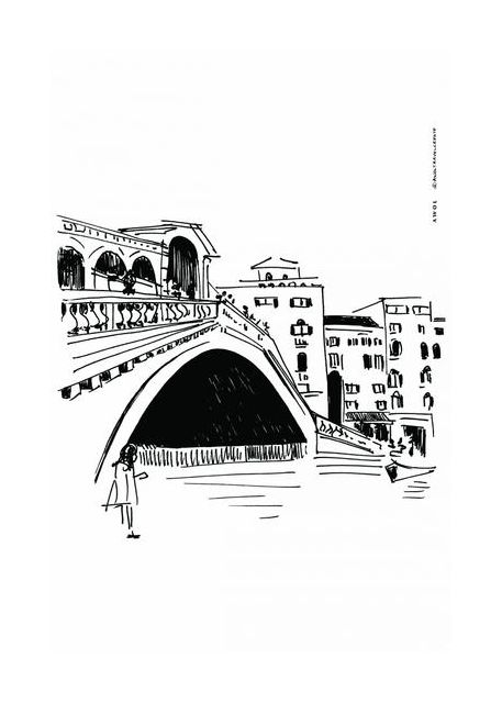 Rialto Bridge Venice Illustration Italy City Art Print