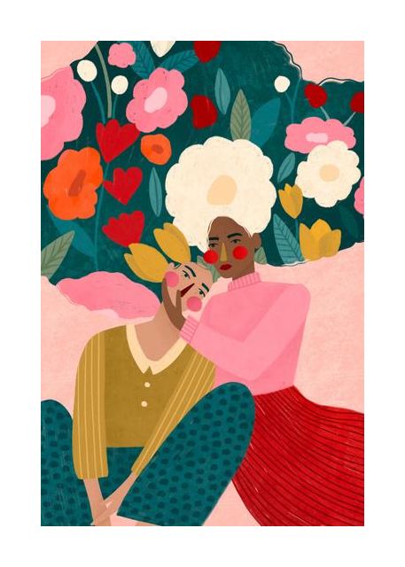 Embracing Couple In Floral Embrace