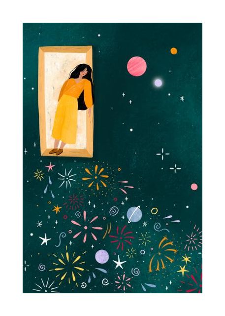 Yellow Dress Leans From A Window