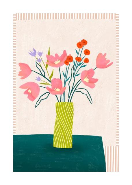 Colorful Blossoms In Stripes