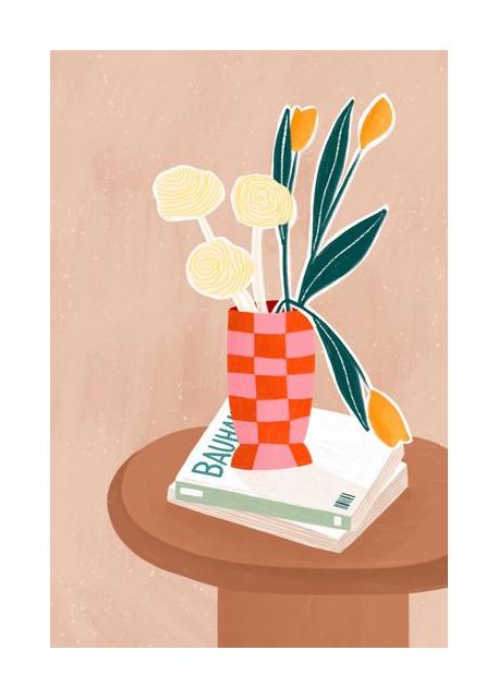 Flower With A Checkered Red Vase