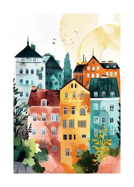 Warsaw Watercolor Digital Painting