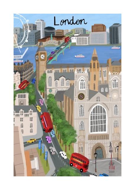 London City With View Of The Thames River And Big Ben By Artist Carla Daly