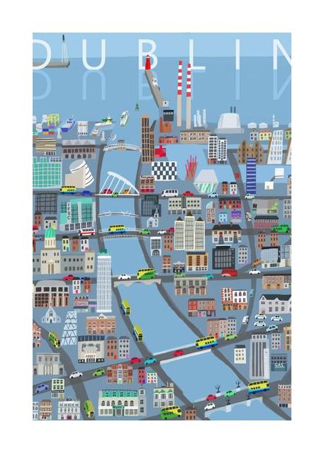 Illustrated View Of Dublin City Ireland By Artist Carla Daly